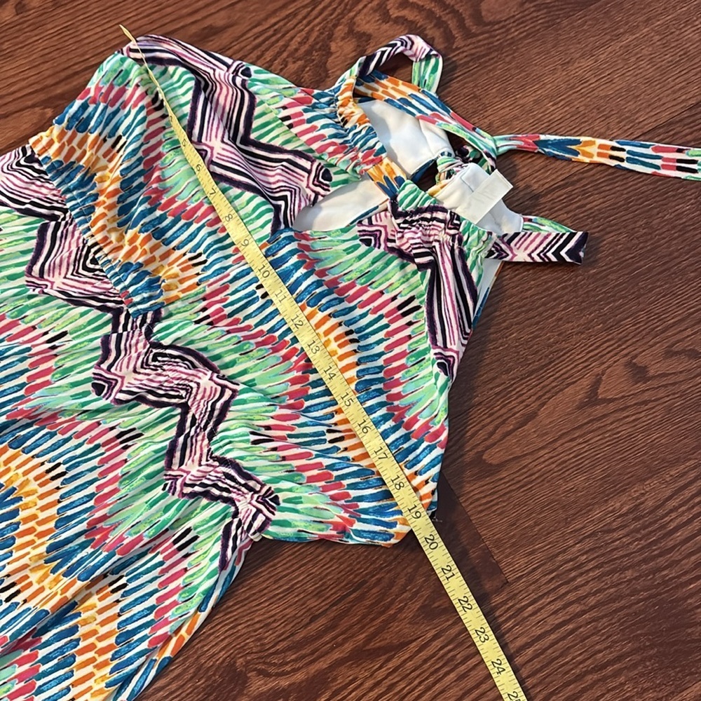 Multicolor Chevron Maxi halter summer Dress  blouson very stretchy L - Picture 8 of 8